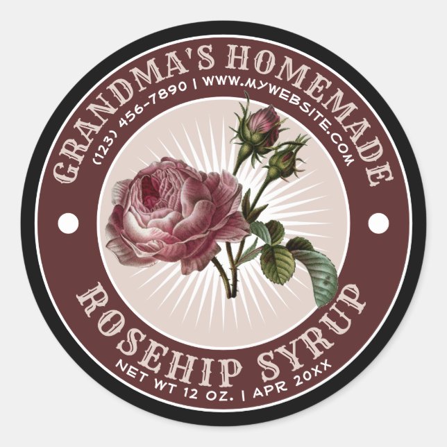 Vintage Homemade Rosehip Syrup Label Template (Front)