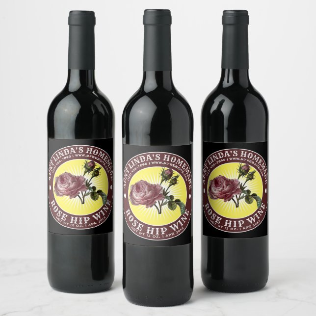 Vintage Homemade Rosehip Wine Template Wine Label (Bottles)