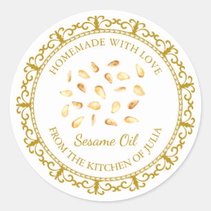 Vintage Homemade Sesame Oil Label l White