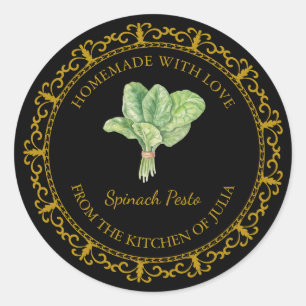 Vintage Homemade Spinach Pesto Label l Black