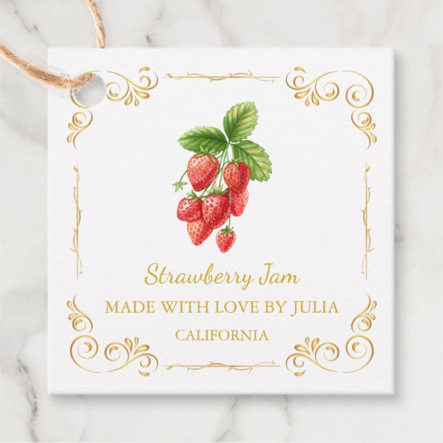 Vintage Homemade Strawberry Jam Square Hang Tag (Front)