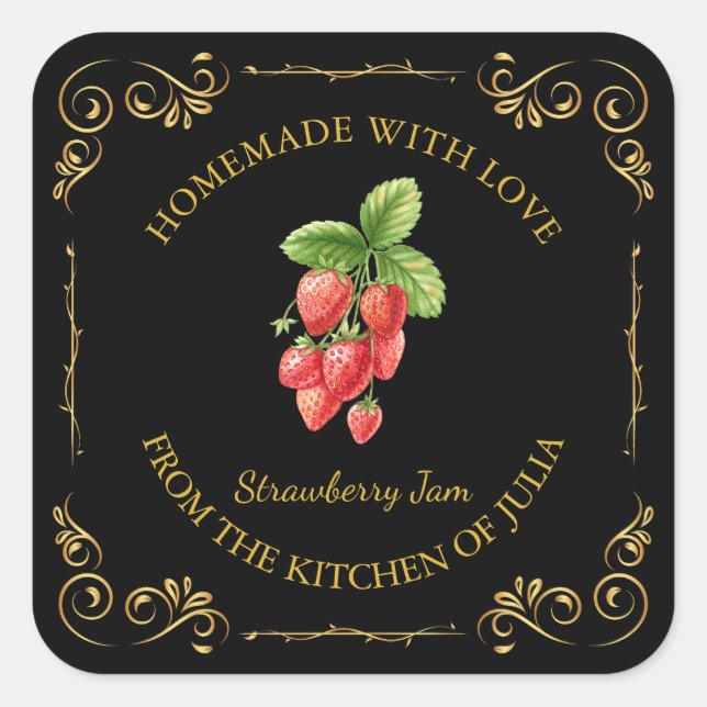 Vintage Homemade Strawberry Jam Square Label (Front)