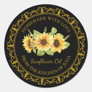 Vintage Homemade Sunflower Oil Label l Black