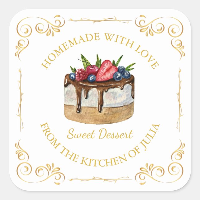 Vintage Homemade Sweet Cake Square Label (Front)