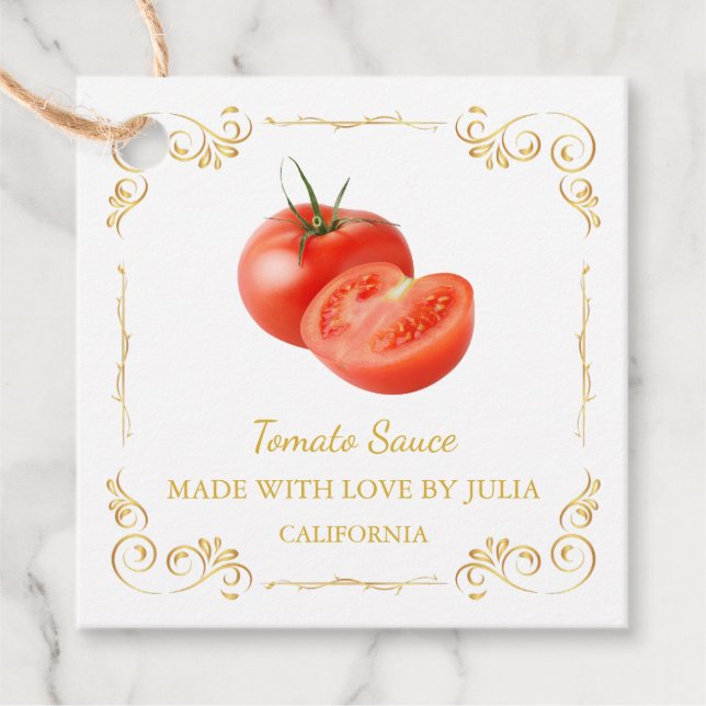 Vintage Homemade Tomato Sauce Square Hang Tag (Front)