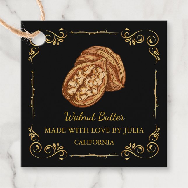 Vintage Homemade Walnut Butter Square Hang Tag (Front)