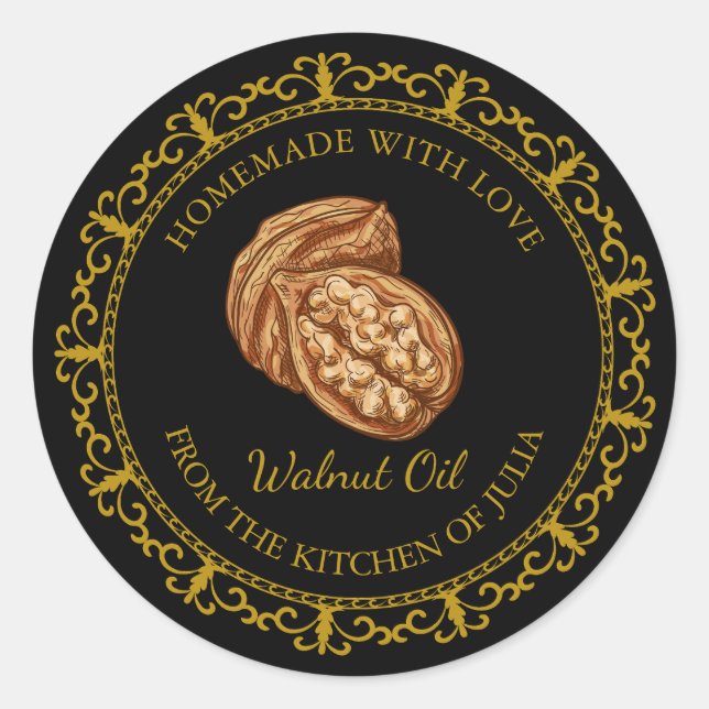 Vintage Homemade Walnut Oil Label l Black (Front)