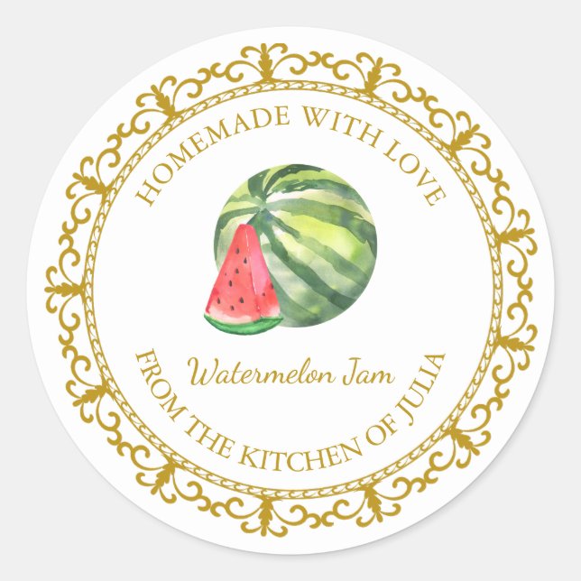 Vintage Homemade Watermelon Jam Label l White (Front)