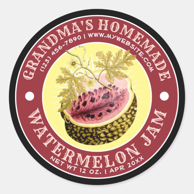 Vintage Homemade Watermelon Jam Label Template (Front)