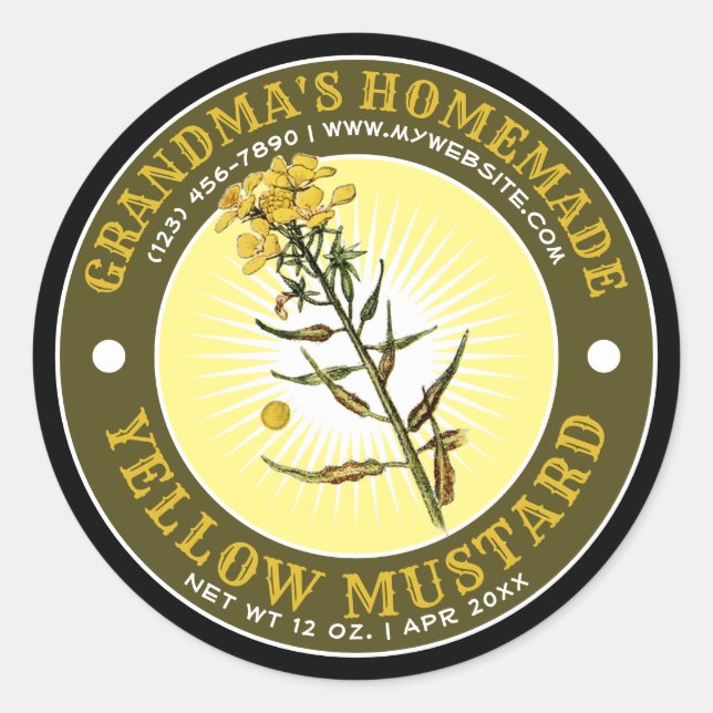 Vintage Homemade Yellow Mustard Template Classic Round Sticker (Front)