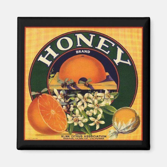 Vintage honey and oranges advertisement label magnet (Front)