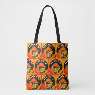 Vintage honey and oranges advertisement label tote bag