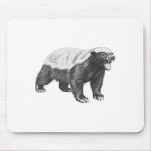 Vintage Honey Badger Drawing Realistic Wildlife An Mouse Pad