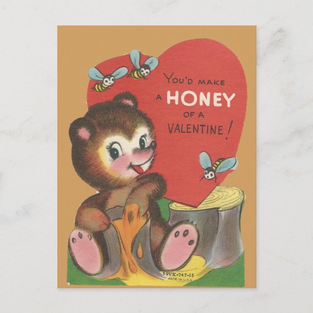 Vintage "Honey Bear" Valentine Holiday Postcard (Front)