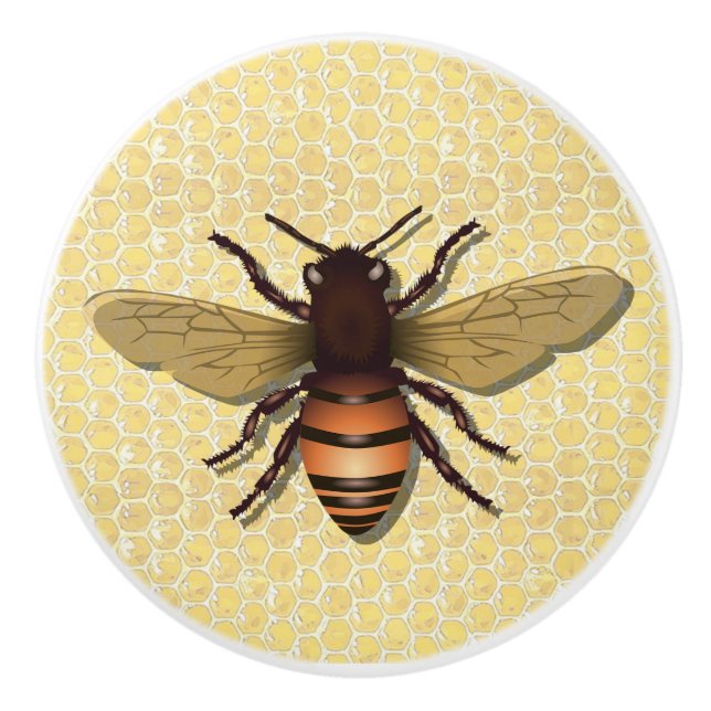 Vintage Honey Bee and Honey Comb Yellow Knob (Front)