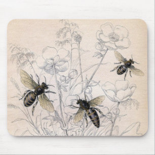 Vintage Honey Bee Art Print Mouse Pad