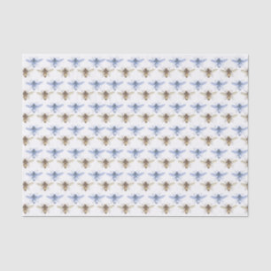 Vintage Honey Bee Blue and Gold Patterned  Tissue Paper