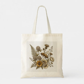 Vintage Honey Bee Botanical Tote Bag