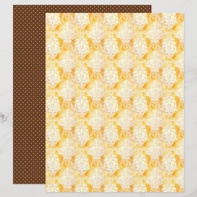 Vintage Honey Bee Damask Journal Paper Sheet (Front/Back)