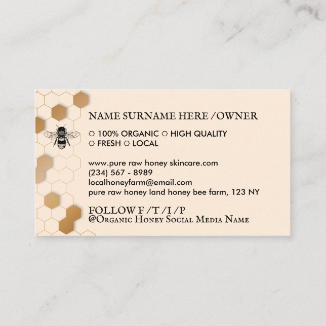 Vintage Honey Bee Honeycomb Apiary Beige Business Card (Back)