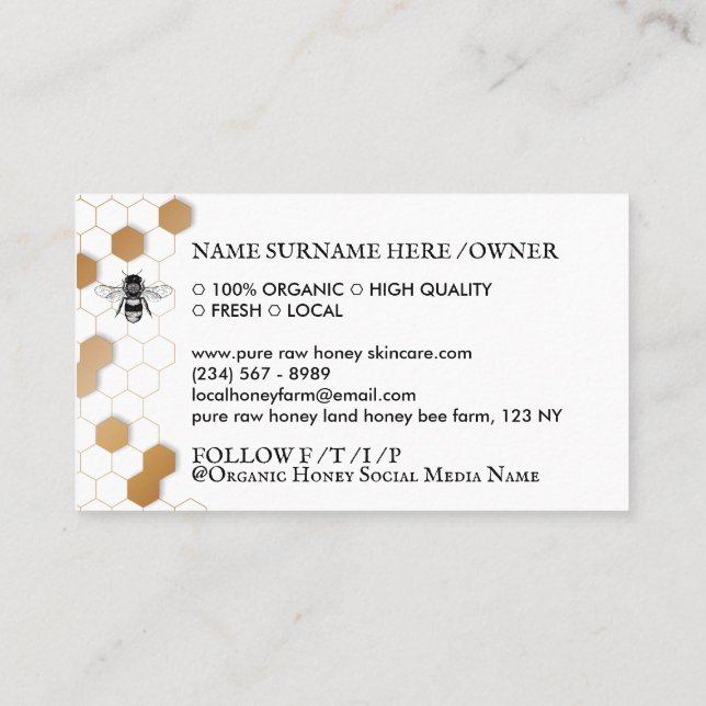 Vintage Honey Bee Honeycomb Apiary Printed Business Card (Back)