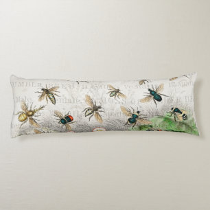 Vintage Honey Bee Queen Bee Entomology Botanical Body Pillow