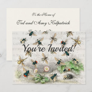 Vintage Honey Bee Queen Bee Entomology Botanical Invitation