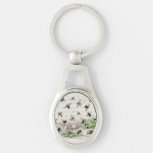 Vintage Honey Bee Queen Bee Entomology Botanical Keychain