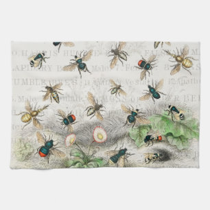 Vintage Honey Bee Queen Bee Entomology Botanical Kitchen Towel