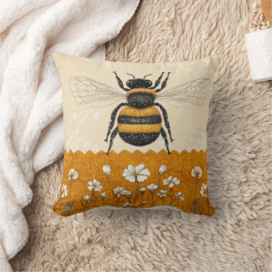 Vintage Honey Bee Wildflower Garden (10) Throw Pillow