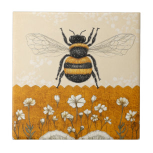 Vintage Honey Bee Wildflower Garden (10) Tile