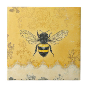 Vintage Honey Bee Wildflower Garden (2) Tile