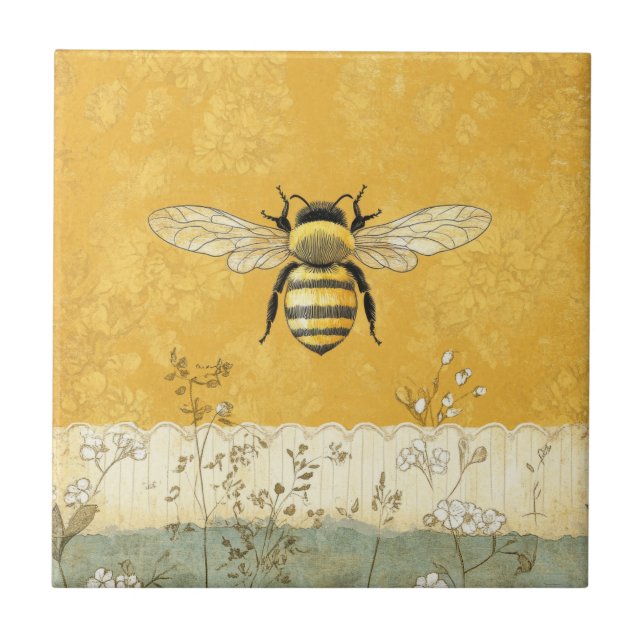 Vintage Honey Bee Wildflower Garden (3) Tile (Front)