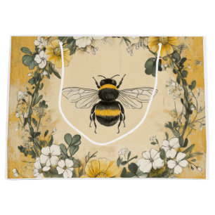 Vintage Honey Bee Wildflower Garden (4) Large Gift Bag