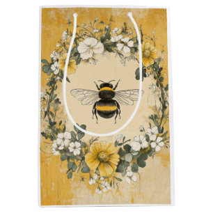 Vintage Honey Bee Wildflower Garden (4) Medium Gift Bag