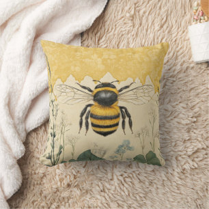 Vintage Honey Bee Wildflower Garden (5) Throw Pillow