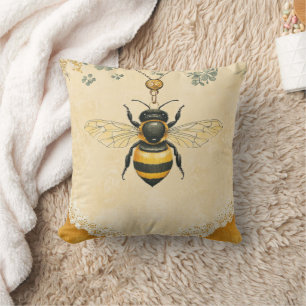 Vintage Honey Bee Wildflower Garden (7) Throw Pillow