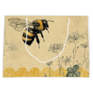 Vintage Honey Bee Wildflower Garden (8) Large Gift Bag