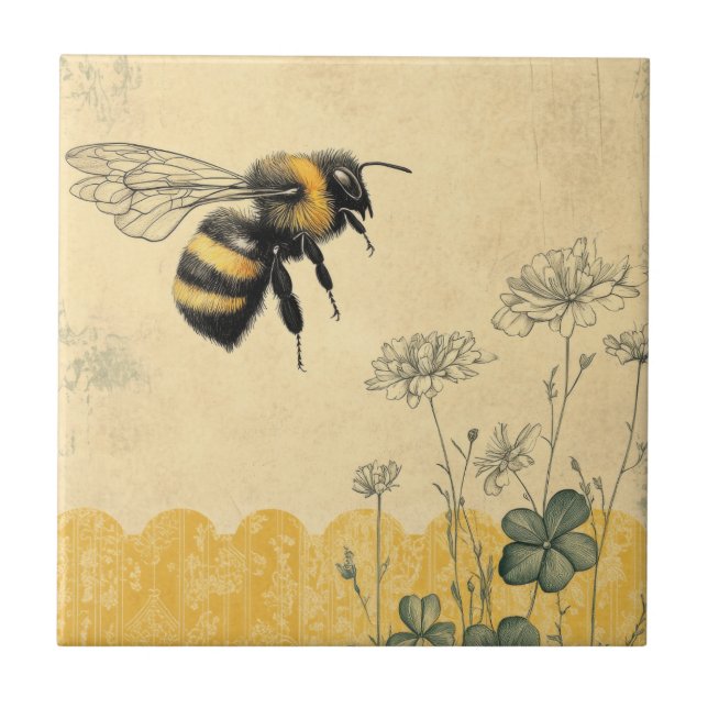 Vintage Honey Bee Wildflower Garden (8) Tile (Front)