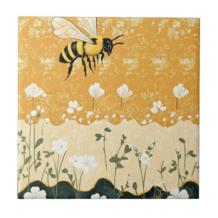 Vintage Honey Bee Wildflower Garden (9) Tile