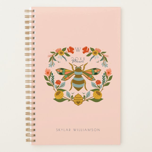 Vintage Honey Bee & Wildflower Wreath Illustration Planner (Front)