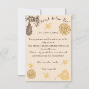 Vintage Honey Bumblebee Baby Shower  Thank You Card