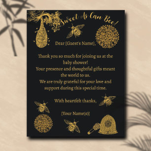 Vintage Honey Bumblebee Black Baby Shower Thank You Card