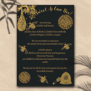 Vintage Honey Bumblebee Black Faire-part de naissa