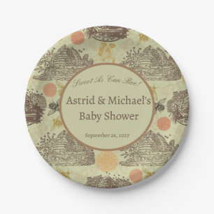Vintage Honey Bumblebee Sage Baby Shower  Paper Plate