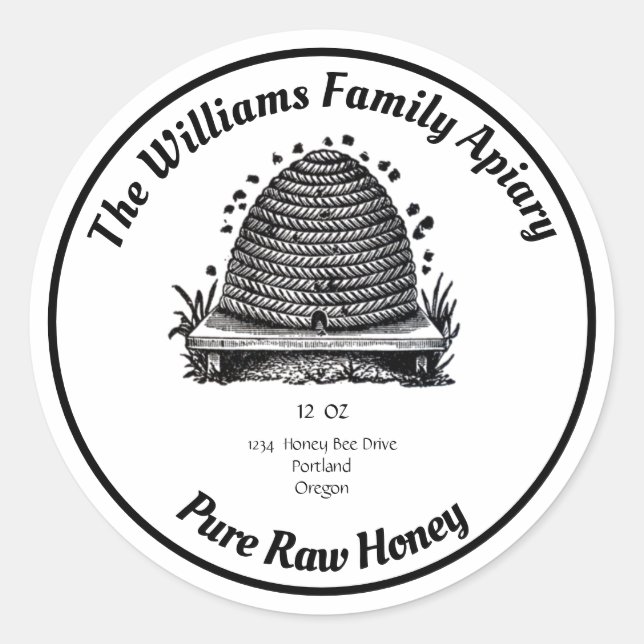 Vintage Honey Jar Black and White Apiary Label (Front)