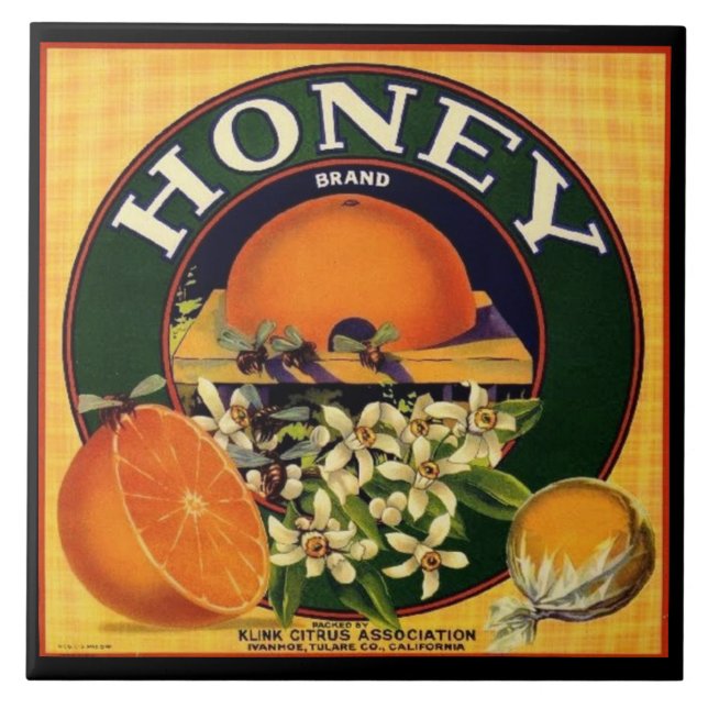 Vintage honey orange advertisement label tile (Front)