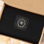 Vintage Honey Queen Bee Thank You For Your Busines Classic Round Sticker<br><div class="desc">Elegant vintage style honey-themed sticker design perfect to brand your honey products. The design features our own original hand-drawn vintage-style queen honey bee with an elegant golden crown above the queen bee. A beautiful rustic vintage style floral wreath frames the queen bee illustration. A black background contrasts beautifully with the...</div>