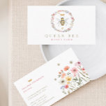 Vintage Honey Queen Bee Watercolor Wildflowers Business Card<br><div class="desc">Elegant vintage style honey-themed business card design. The design features our own original hand-painted vintage-style queen honey bee with an elegant golden crown above the queen bee. A beautiful wildflower watercolor style floral wreath frames the queen bee illustration. Customized with your company name and slogan and monogram. The reverse side...</div>