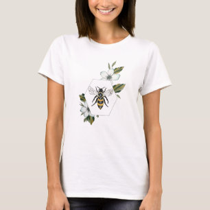 Vintage Honeybee and Floral Hexagon Aesthetic T-Shirt
